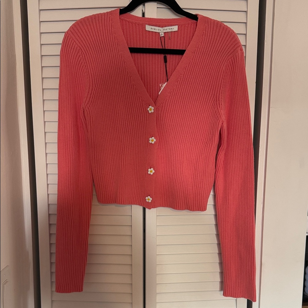 English Factory Coral Button-Up Cardigan